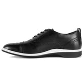 The Cap-Toe in Onyx Black and White by Amberjack - Medial View