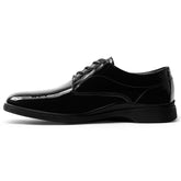 The Tux Dress Shoe by Amberjack in Obsidian Black Patent Leather - Medial View