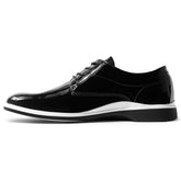 The Tux Dress Shoe by Amberjack in Onyx Black & White Patent Leather - Medial View